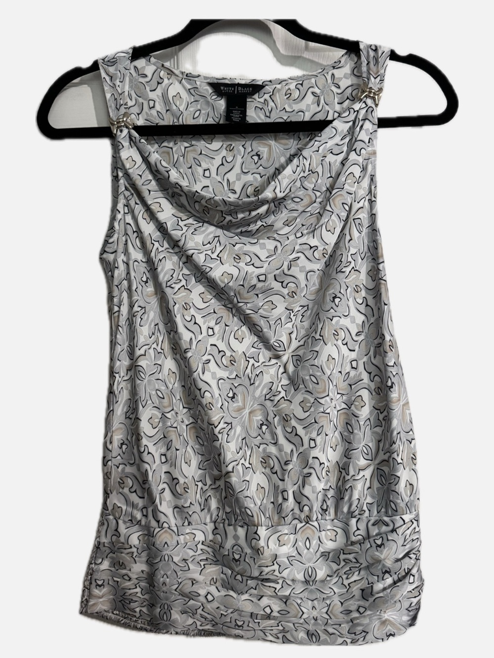 White House Black Market Gray and Cream Cowl Neck Sleeveless Top